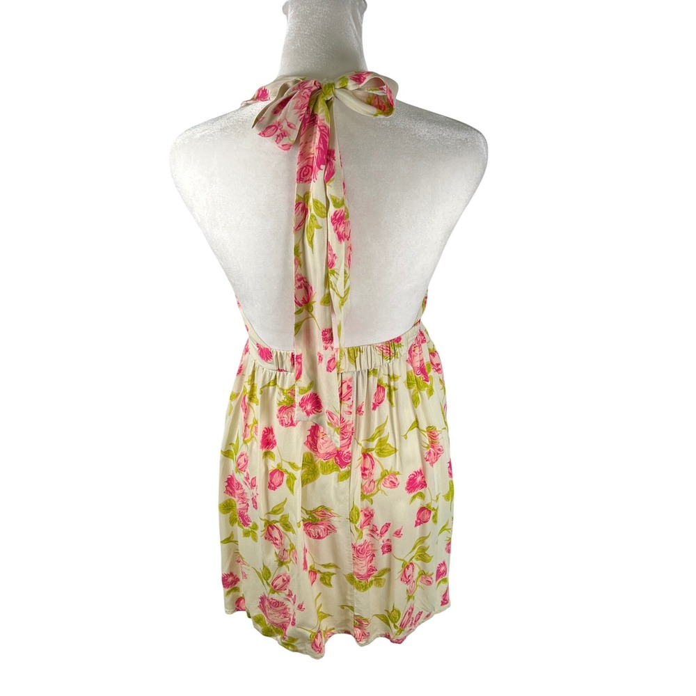 rue21 Womens Y2K Pink Rose Floral Halter Babydoll Tunic Top Cream Size Large - Picture 4 of 8
